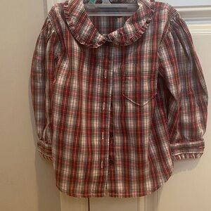 Ralph Lauren Christmas Plaid button up long sleeve Shirt with ruffles 2T
